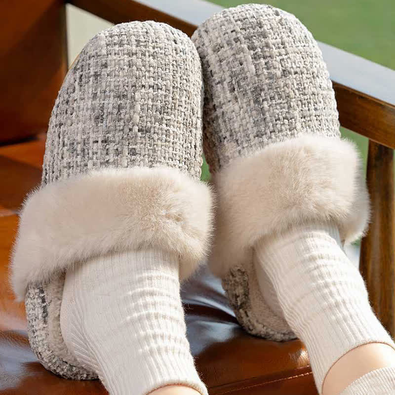 Pantofole calde e morbide con punta chiusa - Grigio e bianco - L - image 10