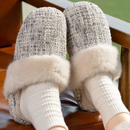 Pantofole calde e morbide con punta chiusa - Grigio e bianco - L - image 10