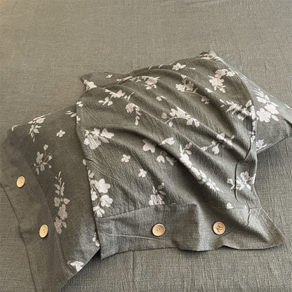 Set di biancheria da letto con bottoni in lino floreale vintage (4 pezzi) - image 3