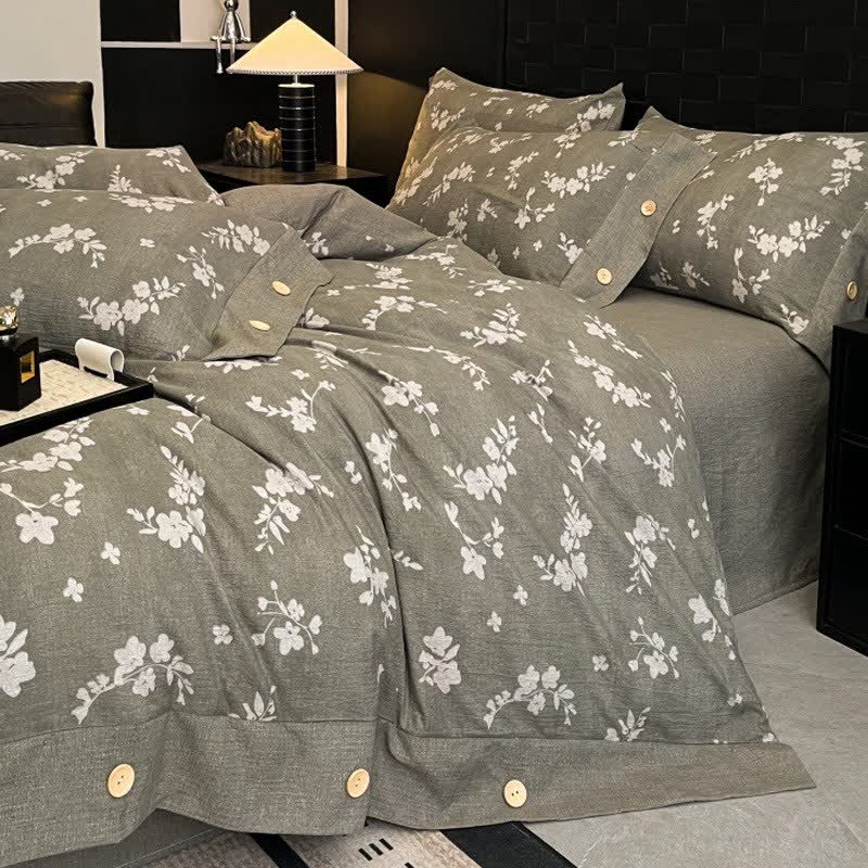 Set di biancheria da letto con bottoni in lino floreale vintage (4 pezzi) - image 2