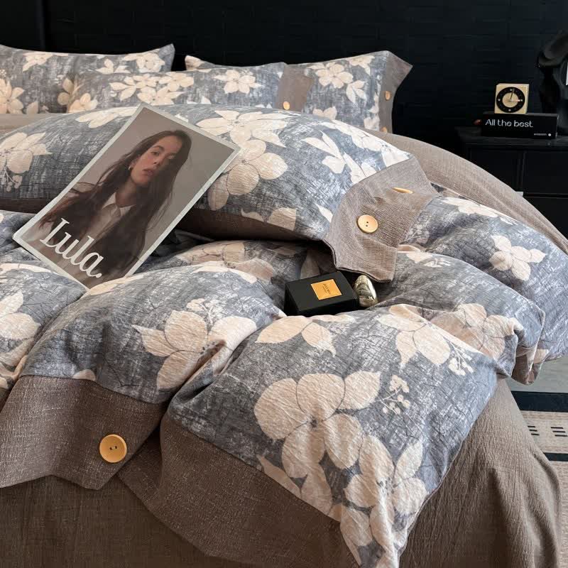 Set di biancheria da letto con bottoni in lino Lily (4 pezzi) - image 1