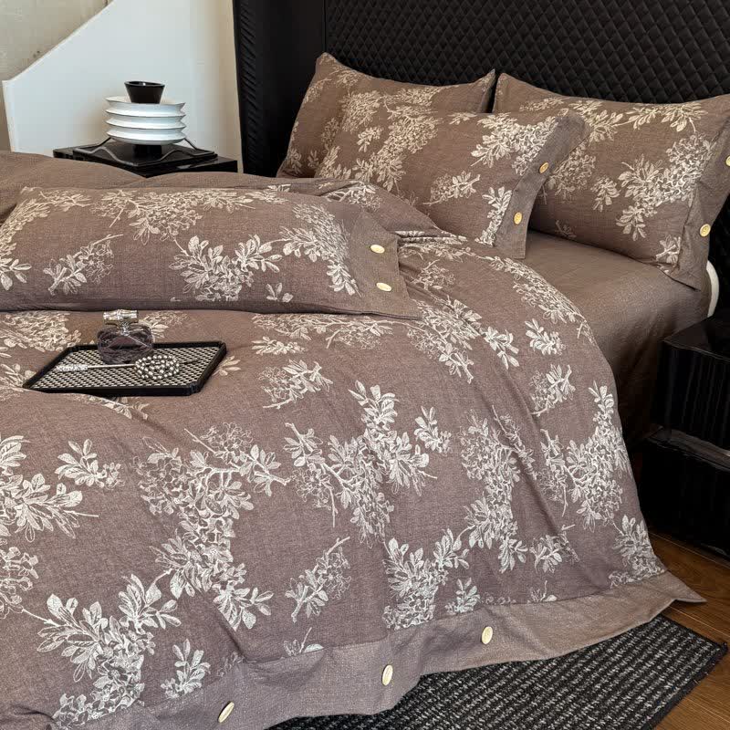 Set di biancheria da letto con bottoni in lino e foglie botaniche (4 pezzi) - image 3