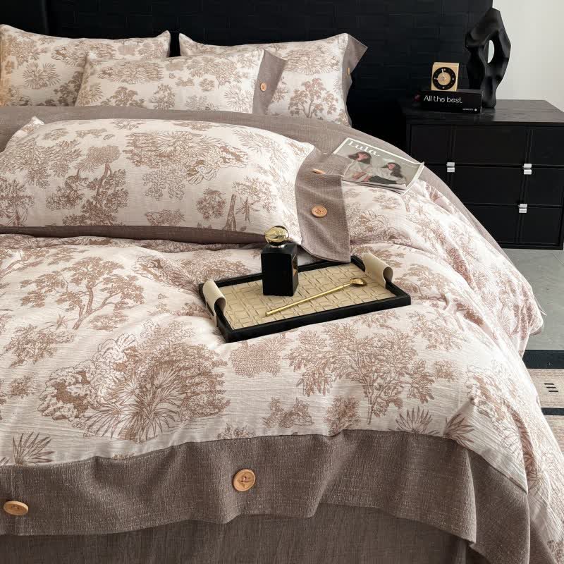 Set di biancheria da letto con bottoni in lino Vintage Tree (4 pezzi) - image 1