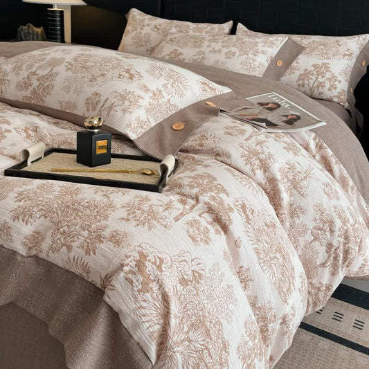 Set di biancheria da letto con bottoni in lino Vintage Tree (4 pezzi) - Matrimoniale Grande - image 0