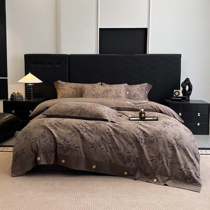 Set di biancheria da letto con bottoni in lino e foglie retrò (4 pezzi) - image 1