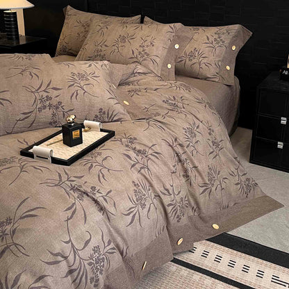 Set di biancheria da letto con bottoni in lino e foglie retrò (4 pezzi) - image 2