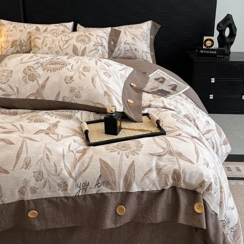 Set di biancheria da letto con bottoni in lino floreale (4 pezzi) - image 2