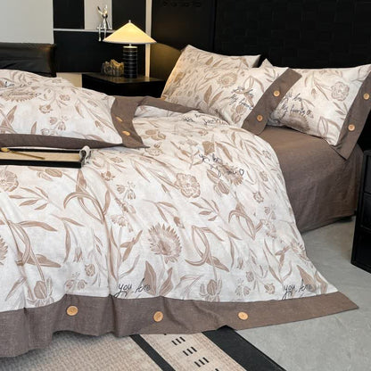 Set di biancheria da letto con bottoni in lino floreale (4 pezzi) - image 3