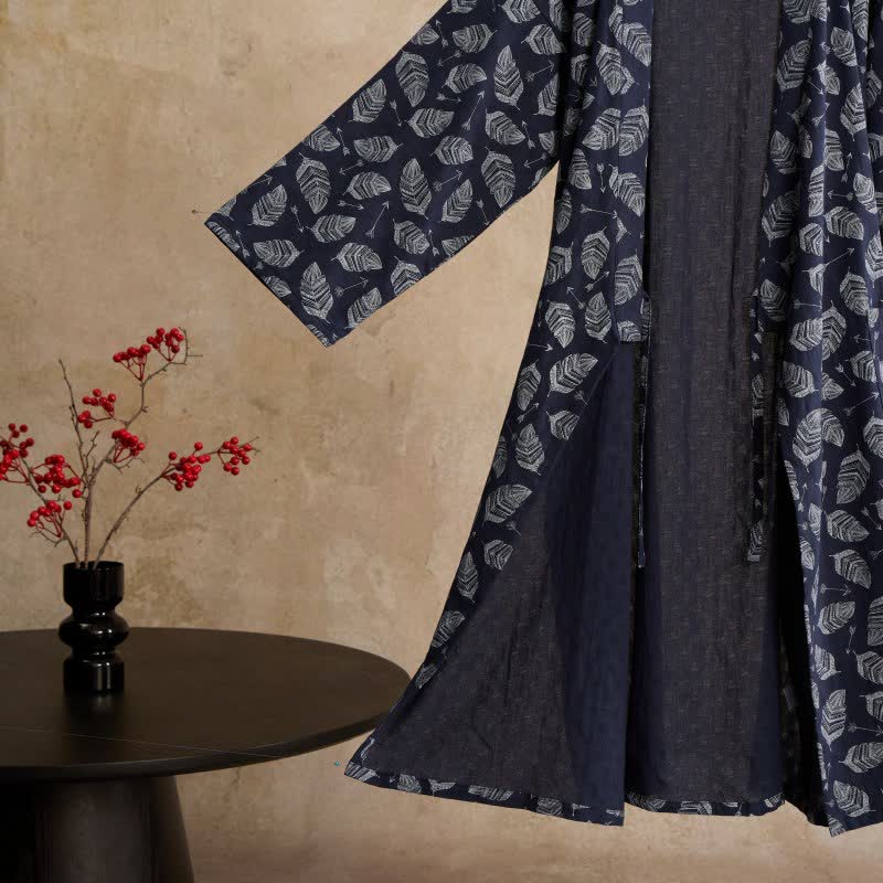 Kimono in cotone con motivo a freccia e foglia - image 3