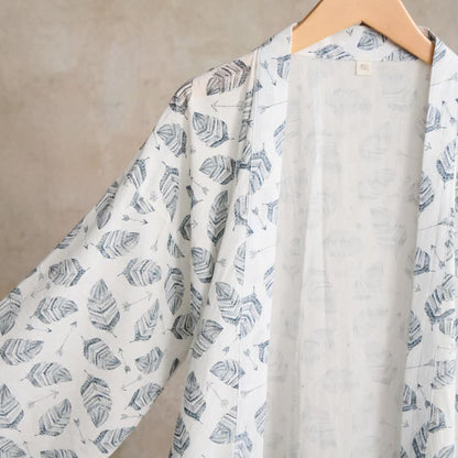 Kimono in cotone con motivo a freccia e foglia - image 9