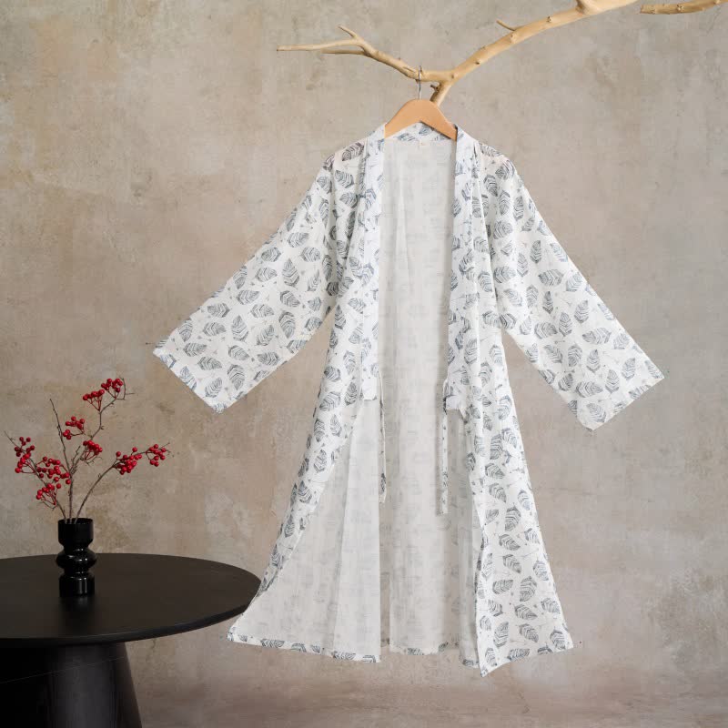 Kimono in cotone con motivo a freccia e foglia - image 7