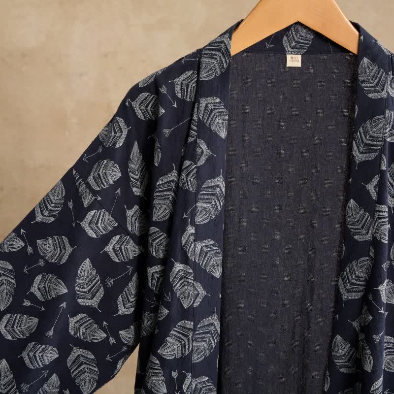 Kimono in cotone con motivo a freccia e foglia - image 2