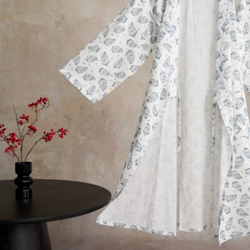 Kimono in cotone con motivo a freccia e foglia - image 10