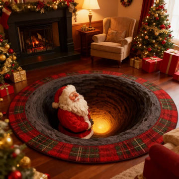 Tappeto natalizio effetto 3D a quadri con Babbo Natale - 140cm x 140cm - image 0