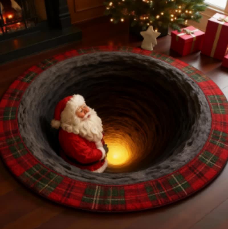 Tappeto natalizio effetto 3D a quadri con Babbo Natale - image 2