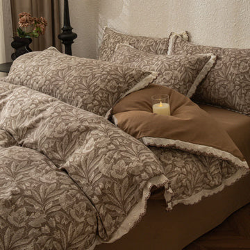 Set di biancheria da letto in cotone spazzolato con pizzo a foglia vintage - Matrimoniale Grande - image 0