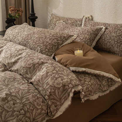 Set di biancheria da letto in cotone spazzolato con pizzo a foglia vintage - Matrimoniale Grande - image 0