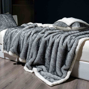 Coperta di peluche in pelliccia sintetica di lusso - Grigio - Matrimoniale - image 0