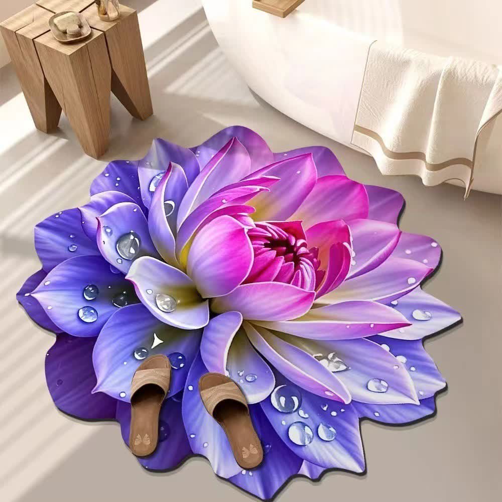 Tappeto effetto floreale 3D colorato - Viola e rosa - 140cm - image 0