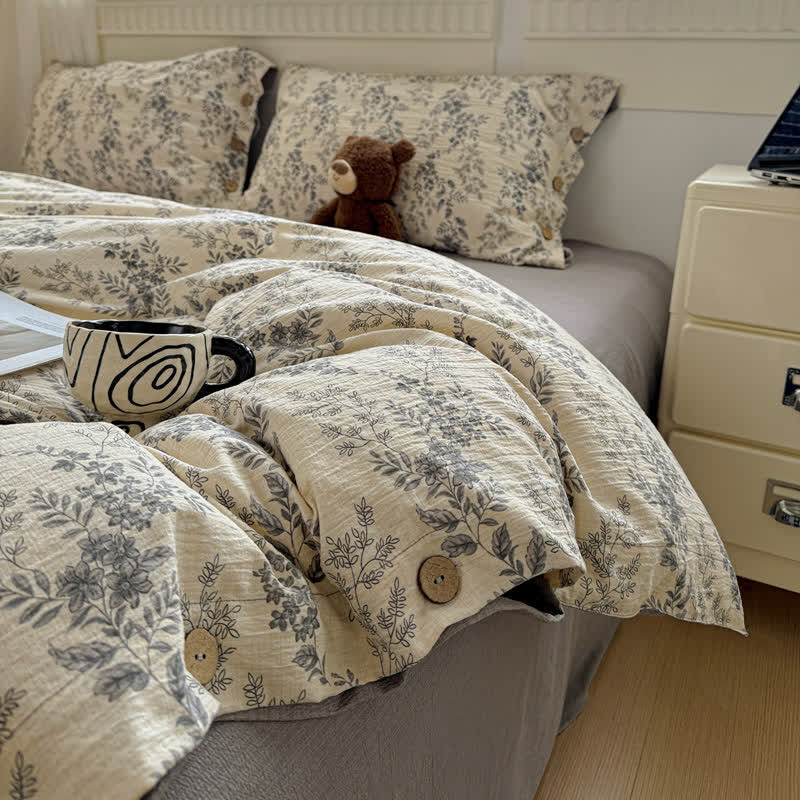 Elegante set di biancheria da letto con motivo floreale a foglie - image 3