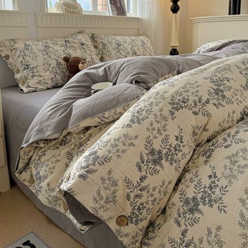 Elegante set di biancheria da letto con motivo floreale a foglie - Set di biancheria da letto - Matrimoniale - image 0