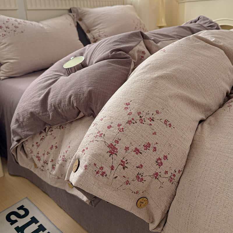 Elegante set di biancheria da letto con fiori di prugna - Set di biancheria da letto - Matrimoniale - image 0