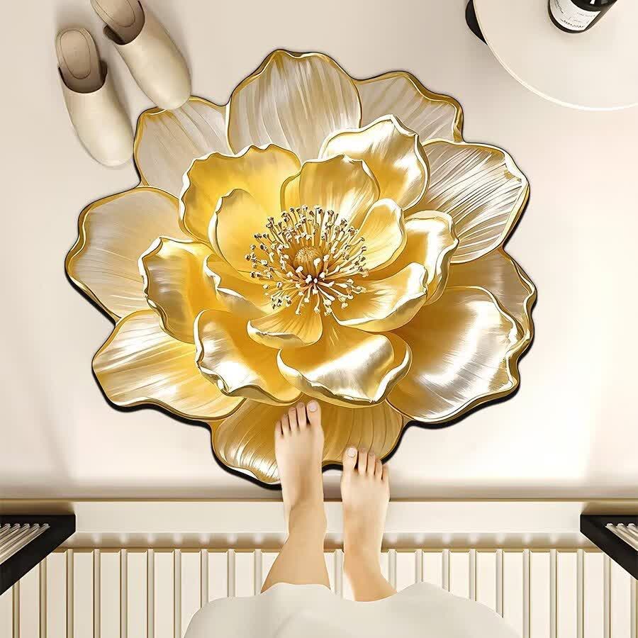 Tappeto effetto 3D a forma di fiore - Giallo - 100cm x 100cm - image 2