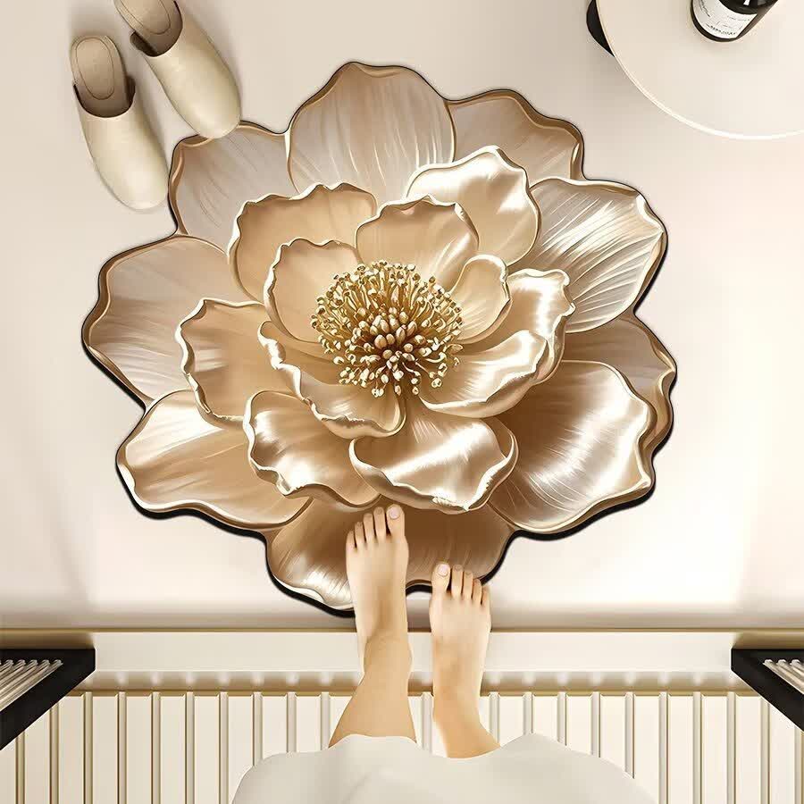 Tappeto effetto 3D a forma di fiore - Albicocca - 100cm x 100cm - image 1