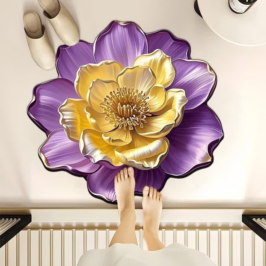 Tappeto effetto 3D a forma di fiore - Viola e giallo - 100cm x 100cm - image 6