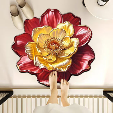 Tappeto effetto 3D a forma di fiore - Rosso - 100cm x 100cm - image 0