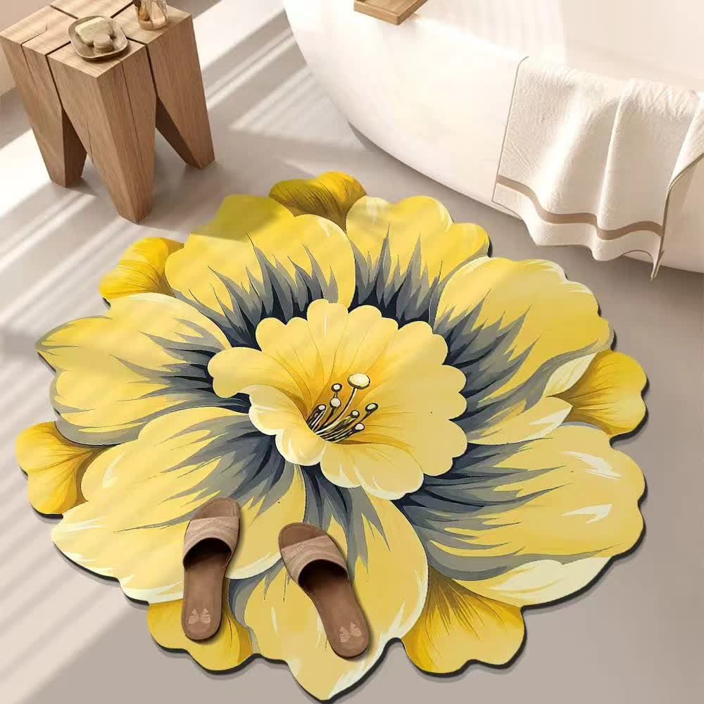 Tappeto effetto 3D con fiori in stile rustico - Giallo - 120cm x 120cm - image 1