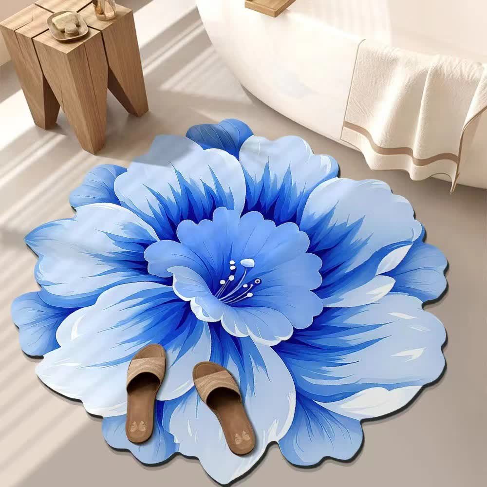 Tappeto effetto 3D con fiori in stile rustico - Blu - 120cm x 120cm - image 3