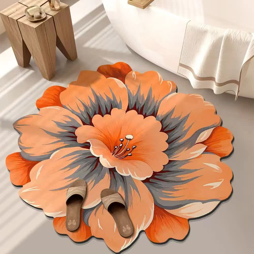 Tappeto effetto 3D con fiori in stile rustico - Arancia - 120cm x 120cm - image 0