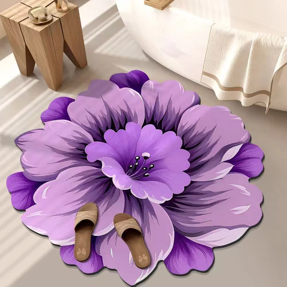 Tappeto effetto 3D con fiori in stile rustico - Viola - 120cm x 120cm - image 2