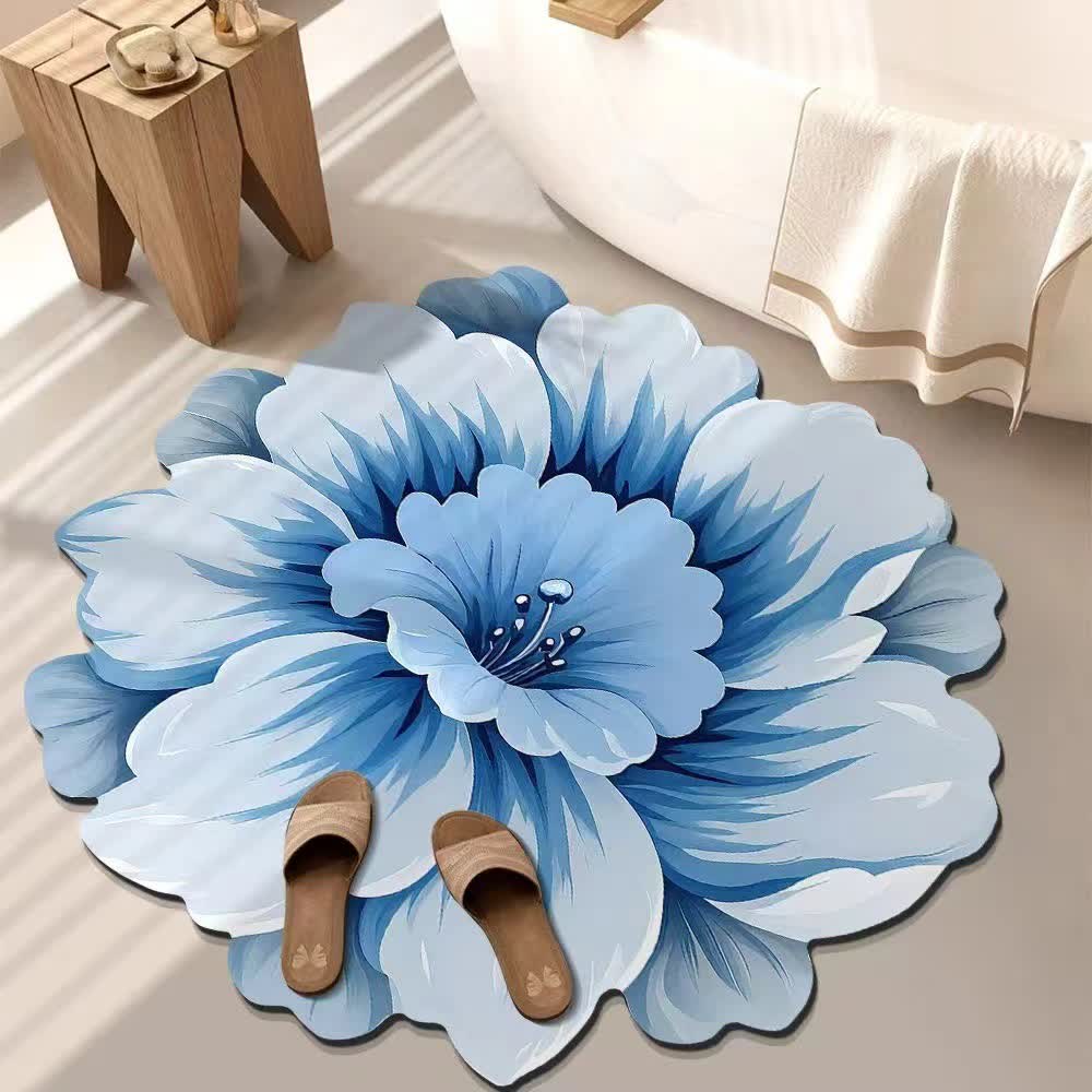 Tappeto effetto 3D con fiori in stile rustico - Azzurro chiaro - 120cm x 120cm - image 5
