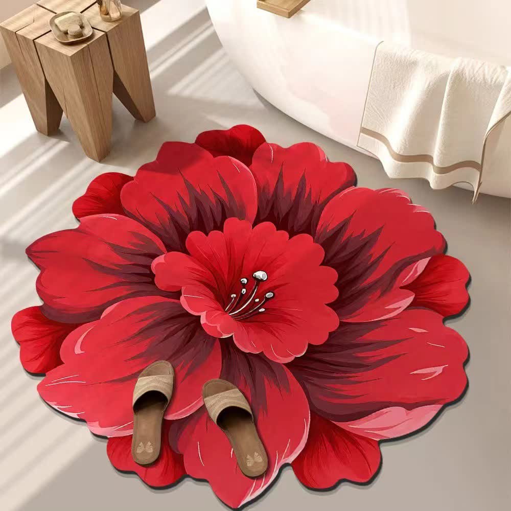 Tappeto effetto 3D con fiori in stile rustico - Rosso - 120cm x 120cm - image 4