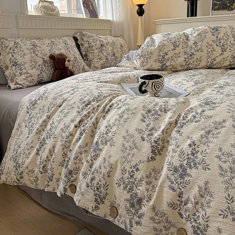 Elegante set di biancheria da letto con motivo floreale a foglie - image 4