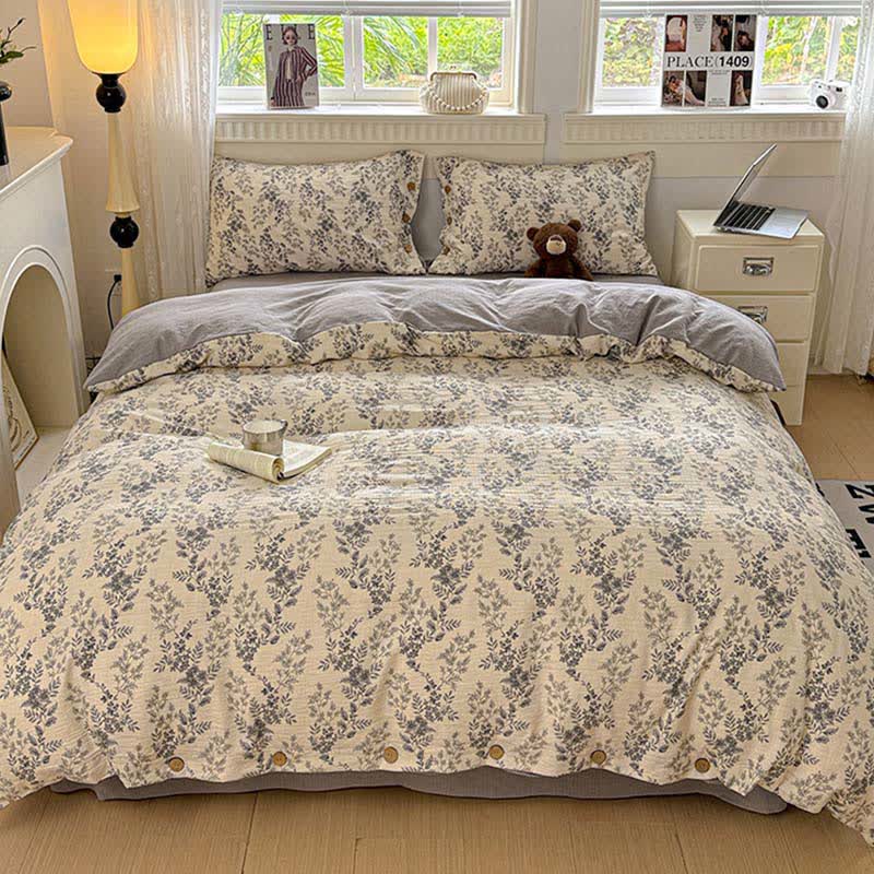 Elegante set di biancheria da letto con motivo floreale a foglie - image 1
