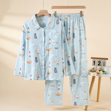 Completo da casa in cotone spazzolato con gatto dei cartoni animati - Come immagine - XL - image 0