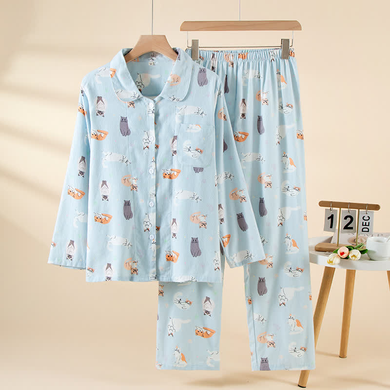 Completo da casa in cotone spazzolato con gatto dei cartoni animati - Come immagine - XL - image 0
