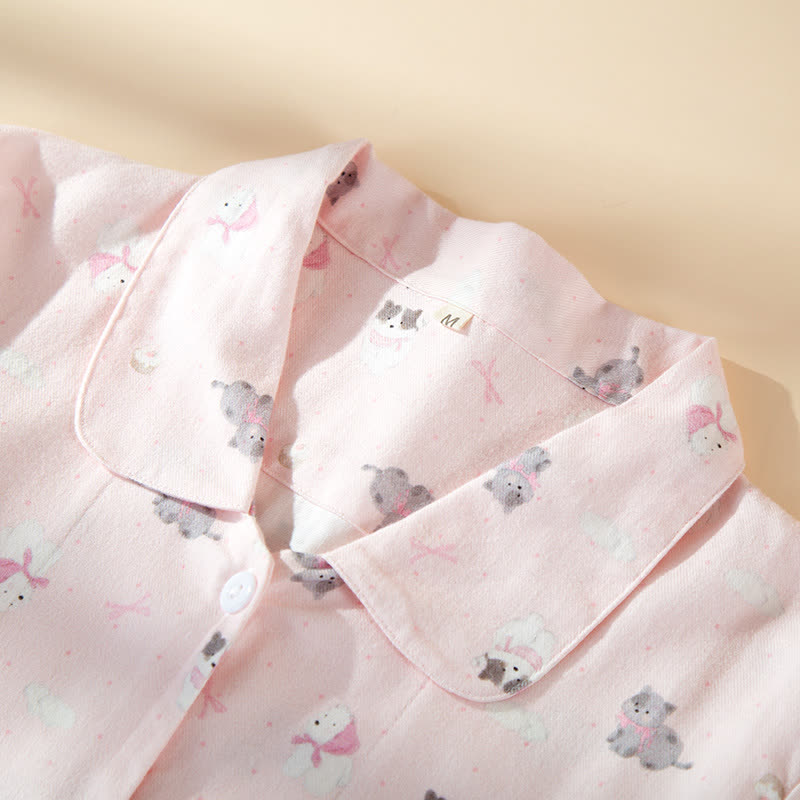 Completo da casa in cotone spazzolato con simpatico cane e gatto - image 2