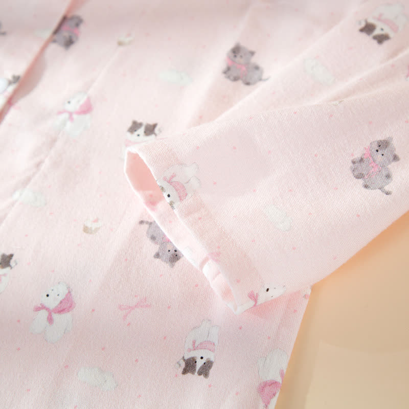 Completo da casa in cotone spazzolato con simpatico cane e gatto - image 4