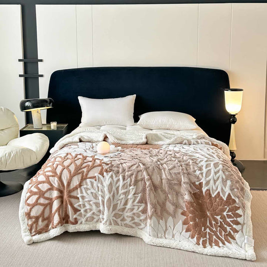 Coperta in jacquard Sherpa di ispirazione floreale - Cachi - Matrimoniale - image 0