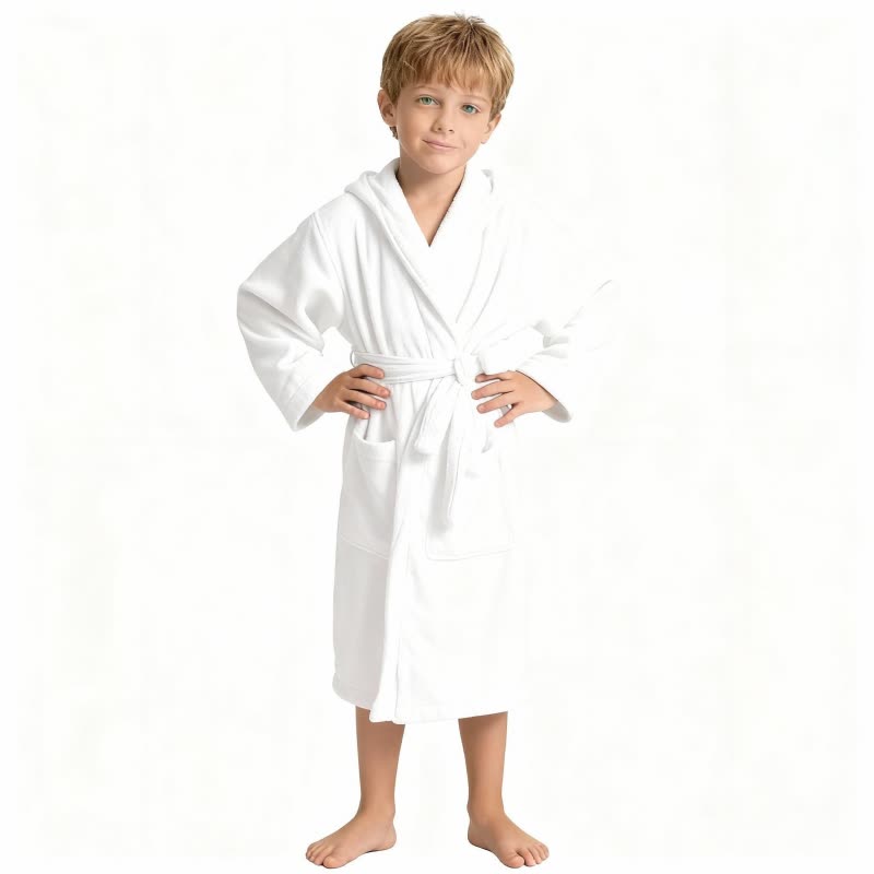 Accappatoio per bambini in cotone con cappuccio - Bianco - L - image 1