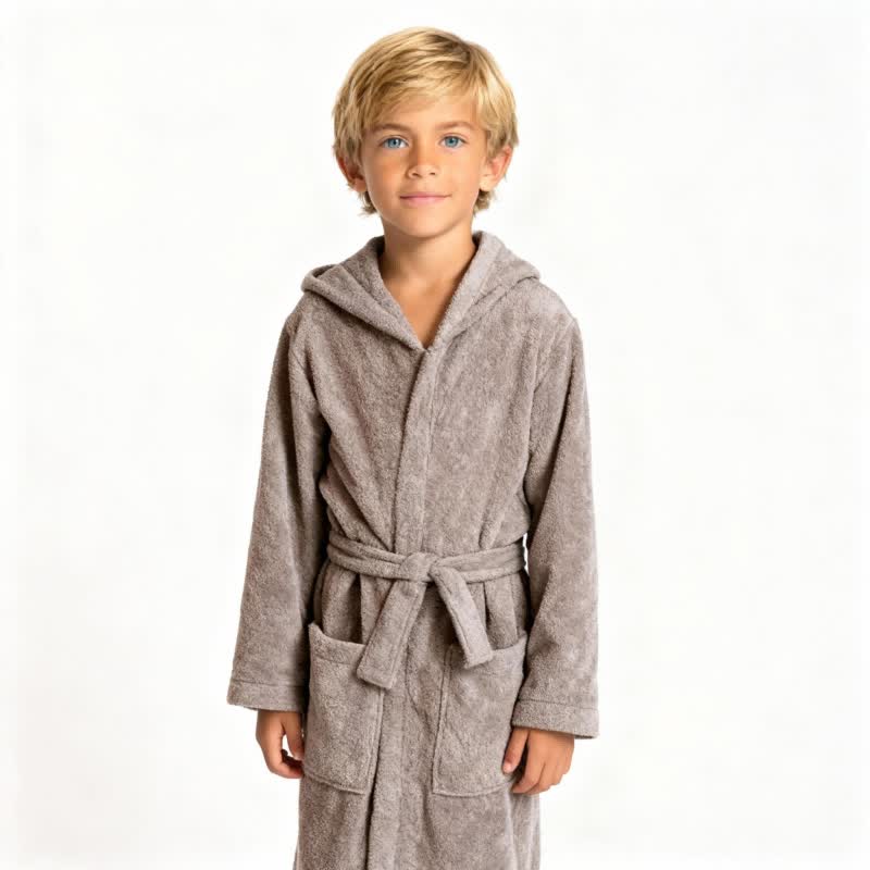 Accappatoio per bambini in cotone tinta unita con cappuccio. - image 10