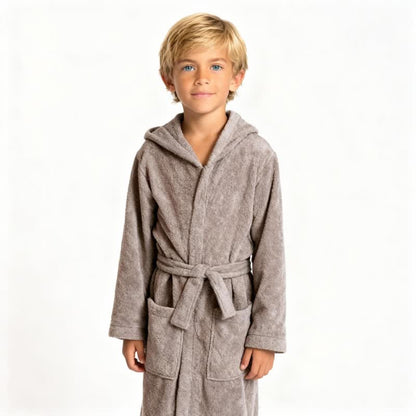 Accappatoio per bambini in cotone tinta unita con cappuccio. - image 10