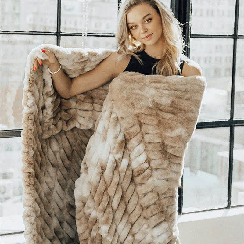 Coperta in pelliccia sintetica di coniglio con effetto tie-dye - image 2