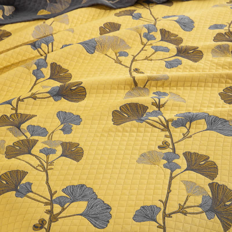 Trapunta reversibile in cotone biologico con foglie di ginkgo - image 25