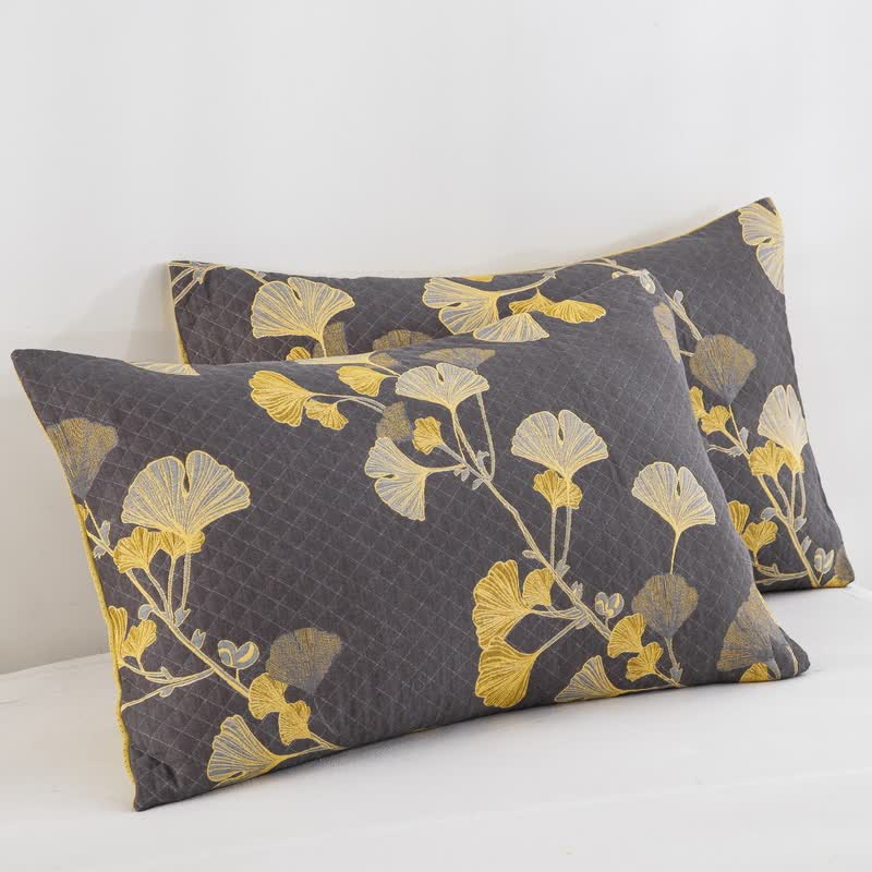 Trapunta reversibile in cotone biologico con foglie di ginkgo - image 31