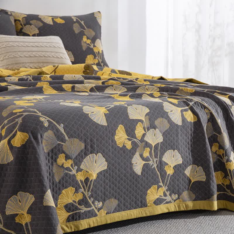 Trapunta reversibile in cotone biologico con foglie di ginkgo - image 30